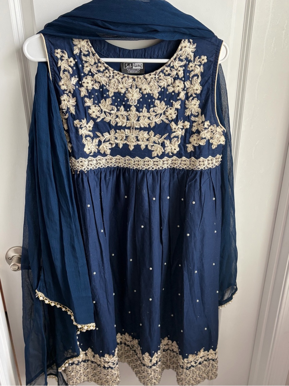 Navy Blue Embroidered Party Dress with Dupatta